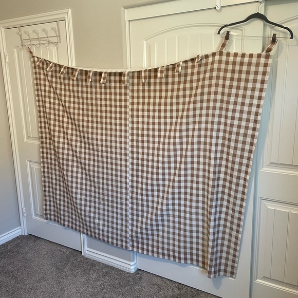 Vintage brown and white gingham plaid Sears curtains set of two 87”x 63” - Picture 2 of 7
